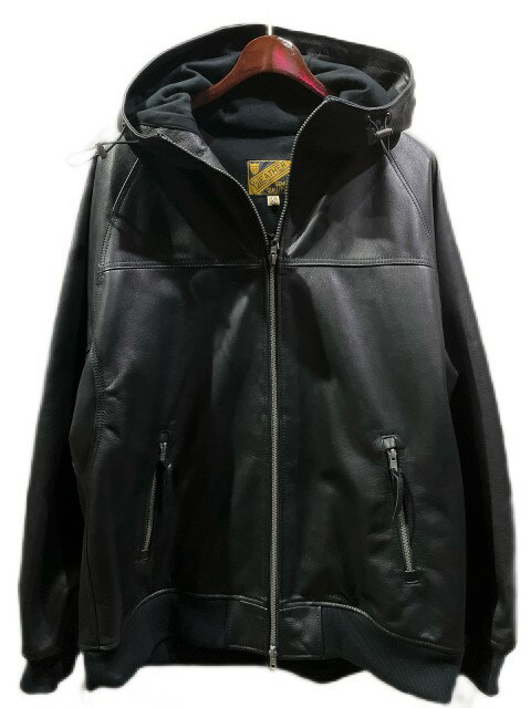 再入荷Y'2 LEATHERワイツーレザーSTEER OIL HOODED PARKA black レザージップアップパーカー その1
