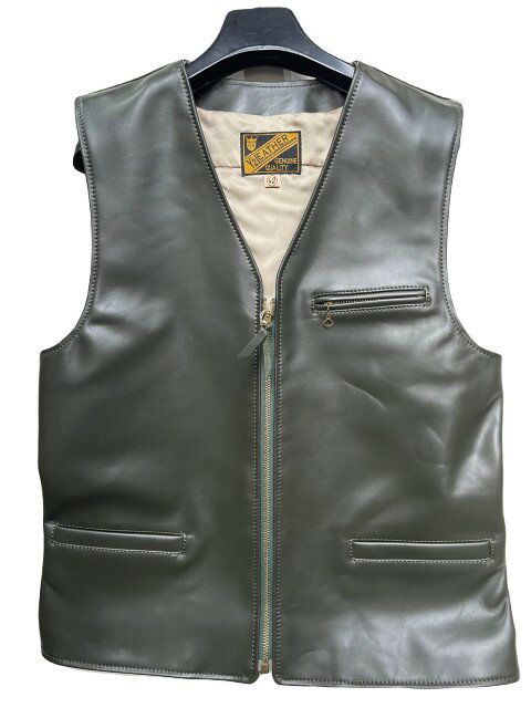 春限定モデル　Y'2LEATHERワイツーレザーVINTAGE HOUSE LIGHT ZIP VEST olive PV-05