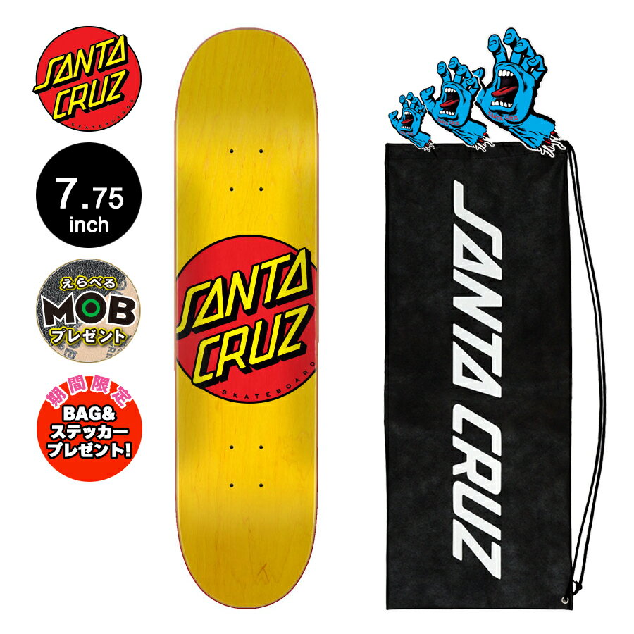 SANTA CRUZ サンタクルーズスケボー デッキ 7.75 CLASSIC DOT YELLOW TEAM DECKクラシックドット 定番 オススメ 初心者 スケートボード ストリート sk8 skateboard 板【21SM】