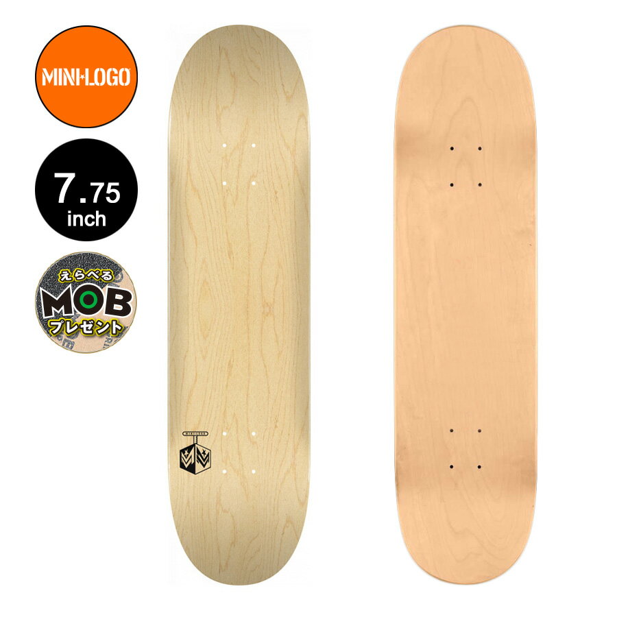 ■MINI LOGO SKATEBOARDS どのデッキを買えばいいか迷った時は一度お試しください。 できればスケートボード経験者の方にもお試しいただきたい1枚です。 有名ブランドと同じカナディアンメイプルを使った感度のいい弾きをご体験いただけるデッキです。 PRODUCT DETAILS ブランド / MINI LOGO (ミニロゴ） モデル / DETONATOR "15" SKATEBOARD DECK 291 NATURAL デッキ（幅） / 7.75inch（約19.68cm） デッキ（長さ） / 31.08inch（約78.94cm） 100％カナディアンメイプル（楓の木）を使用 正規輸入品 FEATURES 7プライのハードロック・メイプル スケートワン独自の技術、AirLam&#8482;によるプレス パウエル・ペラルタでも使われているデッキ構造とコンケーブ *デッキテープの貼り付けは、お客様ご自身もしくはお近くのスケート販売店にてお願い致します。 *PCモニターにより若干色が違って見えることがあります。 *商品の仕様は予告なく変更になる場合があります。 *こちらの商品は返品・交換をお受付けできません。 【MINI LOGO】 最高級のマテリアルを使い、手作業で作られるミニロゴは、コストパフォーマンスに優れたスケボー生産業界のリーダーと言えます。 デッキ作りに35年以上もの経験を元に、パウエル・ペラルタで培われた技術を駆使し、グラフィック・広告費などを削ることでコストを抑え、 お求めやすい価格で、最良の大きさ（サイズ）、形状（コンケーブ）、およびポップ（はじき）を提供しているMINI LOGO SKATEBOARDS。 MINI LOGO一覧はこちら ■プラス550円で、デッキテープの変更が可能です。 （Graphic MOB or Cut MOB） 別途お買い上げいただき、ご注文後に金額の変更をおこないます。 【MOB GRIP（モブ グリップ）の特徴】 粗めの仕様で、しっかりとしたグリップ力が魅力です。 テープに開けられた多くの穴が空気を逃がし、気泡をつくらずデッキに張り付けることができます。 防水仕様で耐久性があり、グリップが消耗しにくいのが特徴です。 粘着性の強い接着剤を使用し、少々の熱さや寒さでは剥がれません。 グリップテープ一覧はこちら