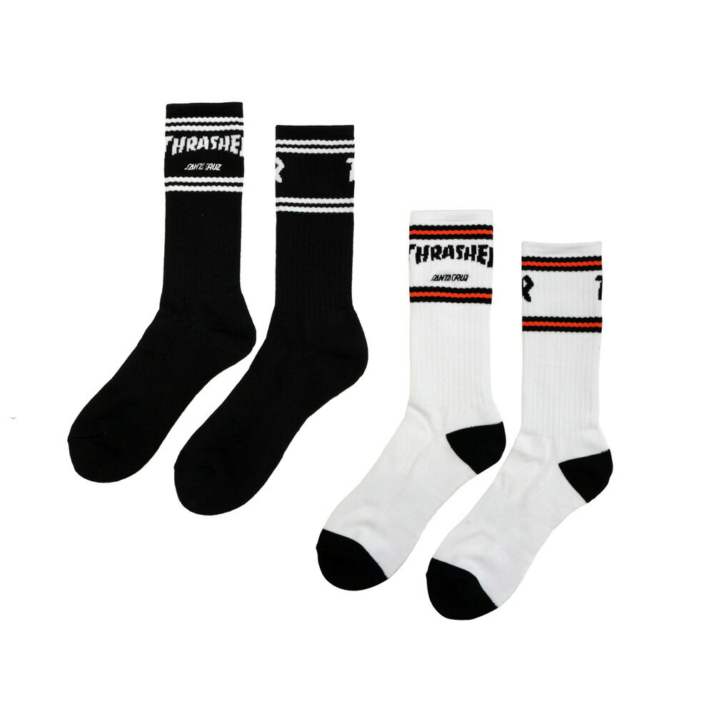 SANTA CRUZ サンタクルーズTHRASHER SC STRIP SOCKSソックス 1ペア スラッシャー コラボ 靴下 メンズ ストリート スケーター ファッション スケートボード スケボー sk8 skateboard【23HD】