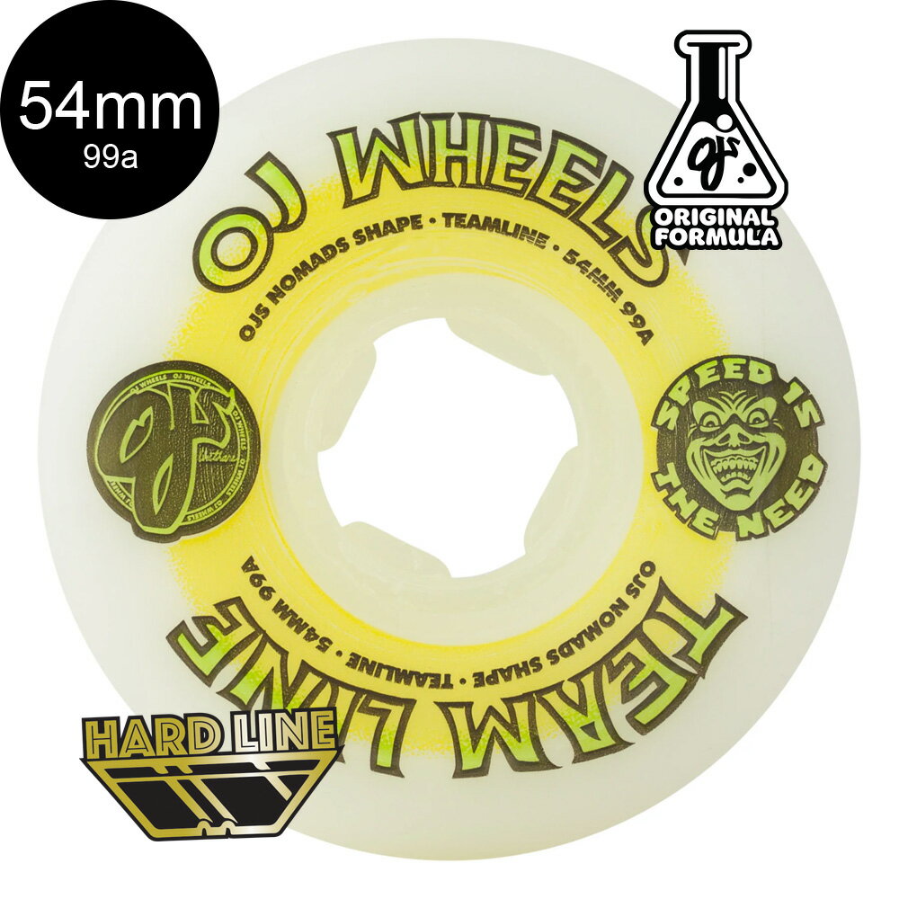 オージェイウィール OJ WHEELS54mm TEAM LINE ORIGINAL WHITE YELLOW/GREEN HARDLINE 99A WHEELSハードウィール 4個セット スケートボード スケボー sk8 skateboard タイヤ ローラー 車輪 トリック スライド グラインド【2210】
