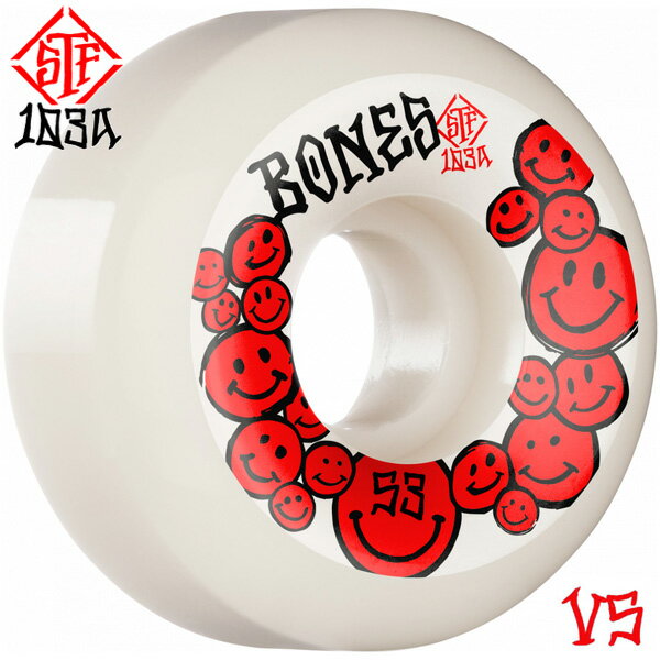 BONES WHEELS ボーンズ ウィール53mm STF HAPPINESS V5 SIDECUT 103A WHEELSハードウィール(4個セット)ホワイト ストリートテックフォーミュラ スケートボード スケボー sk8 skateboard タイヤ ローラー 車輪 トリック スライド グラインド【2204】