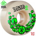 ■BONES WHEELS モデル：STF PEACE カラー：ホワイト サイズ：54mm 幅：32mm 硬さ：99A(硬すぎないストリート向けのSTF) 4個1セット(スケートボード1台分) 正規輸入品 STF(STREET TECH FORMULA) STF（ストリートテック・フォーミュラ）は、最高品質の素材を使い、ストリートでの究極のパフォーマンスが可能なウィールを求めてベストな特性を得るように開発されました。 より速いスピードおよびスライドでの高いパフォーマンスのため、大幅にアップしたリバウンドを持ちながら、通常のウィールでは考えられないパンクのしにくさを兼ね備えています。 *PCモニターにより若干色が違って見えることがあります。 *仕様は予告なく変更される場合があります。予めご了承ください。 *大きめのウィールは、デッキとトラックの間にライザーパッドの装着をおすすめします。 【BONES WHEELS】 BONESウィールは、全てカリフォルニア州サンタバーバラにある自社工場で、独自のフォーミュラを開発し、製造しています。 通常とは大幅に違う物理的、工学的特性をそれぞれのフォーミュラに使い、スケートボーディングのそれぞれの用途に応じたウレタンを開発しています。 BONES WHEELS 商品一覧はこちら