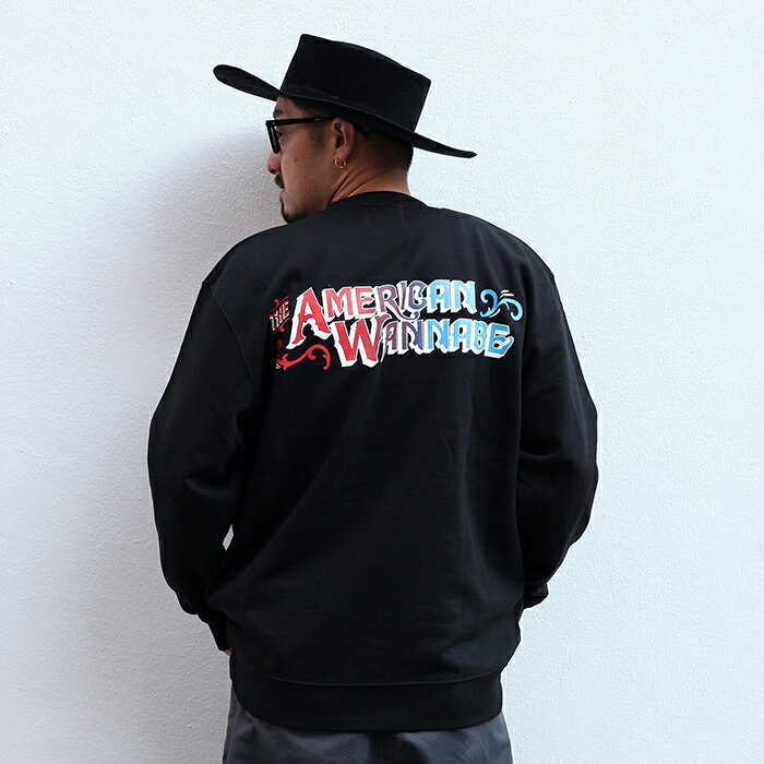 AMERICAN WANNABE アメリカンワナビー / 「 New Signboard Logo Crew Sweat / BLACK」クルーネックスウエット / MEN'S メンズ / トレーナー / クルーネック / プリント / 長袖 / カジュアル / ストリート / アメカジ / ブラック