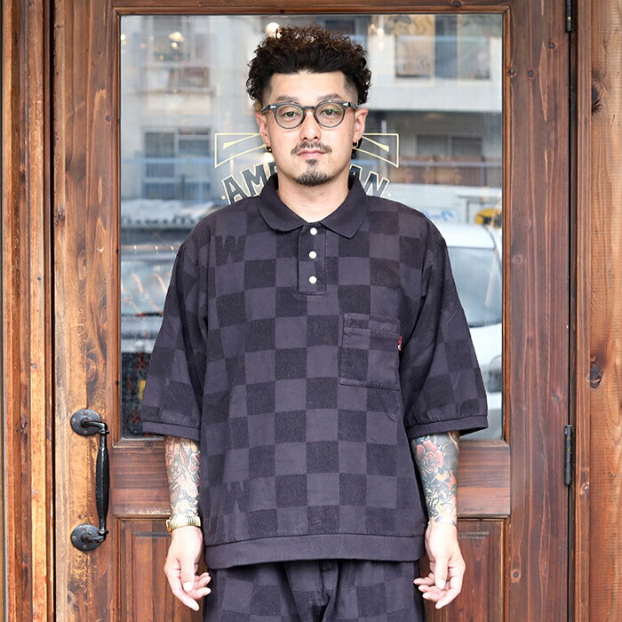 WEIRDO ウィアード / 「CHECKER - H/S PILE POLO SHIRTS / BLACK」チェッカー柄パイル生地H/Sポロシャツ / MEN'S メンズ / ポロシャツ / カットソー / チェッカー柄 / カットソー / 織り / 半袖 / カジュアル / アメカジ / セットアップ