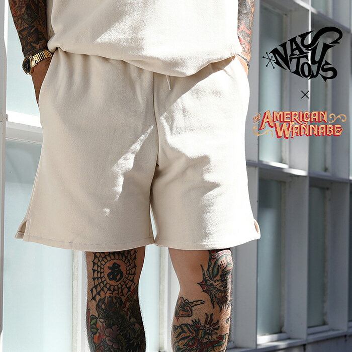 【限定】NASTOYS×AMERICAN WANNABE / 「SWEAT EAZY SHORT PANTS / IVORY」スウエットショートパンツ / MEN'S メンズ / ショーツ / コットン / イージーパンツ / 裏毛スウエット / セットアップ / 無地 / カジュアル / アメカジ / 別注 / 限定