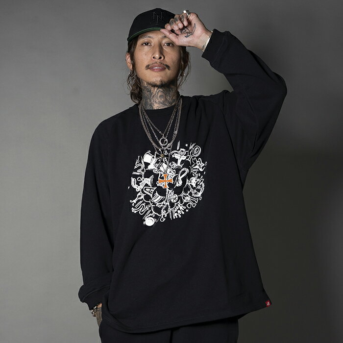 NASTOYS ナストイズ / 「LONG SLEEVE OVER SWEAT / BLACK」クルースウェット / MEN'S メンズ / トレーナー / クルーネック / プリント / 長袖 / ラグランスリーブ / カジュアル / アメカジ