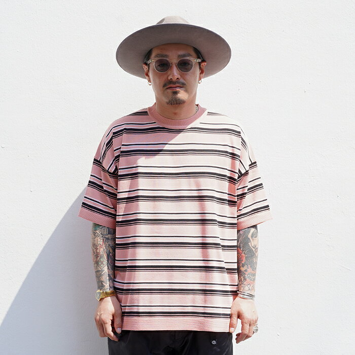 NASTOYS ナストイズ /「Border Crew Neck S/S Knit / PINK」ボーダークルーネックS/Sニット / NTCO-250201 / MEN'S メンズ / ニット / セーター / ボーダー / ビックシルエット / クルーネック / 半袖 / カジュアル / アメカジ