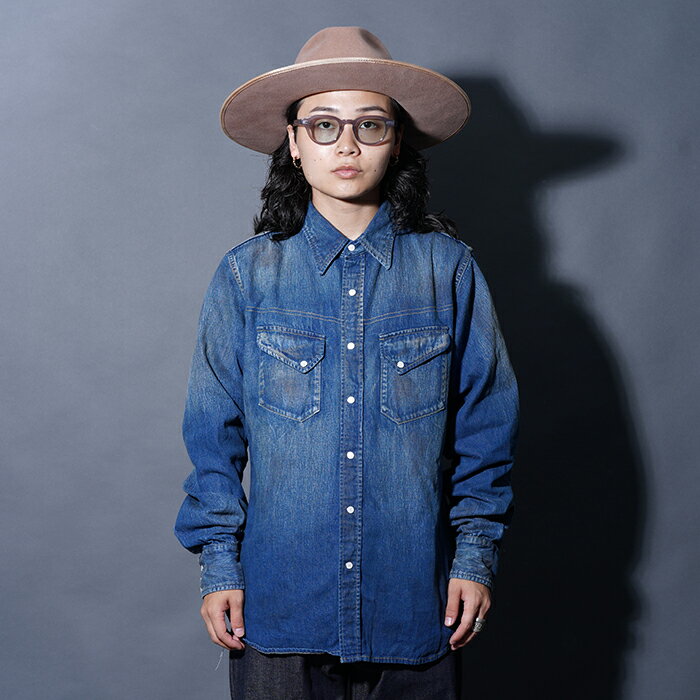 BY GLAD HAND バイグラッドハンド /「GOODHORN - WESTERN SHIRT / INDIGO」ヴィンテージフィニッシュウエスタンL/Sシ...
