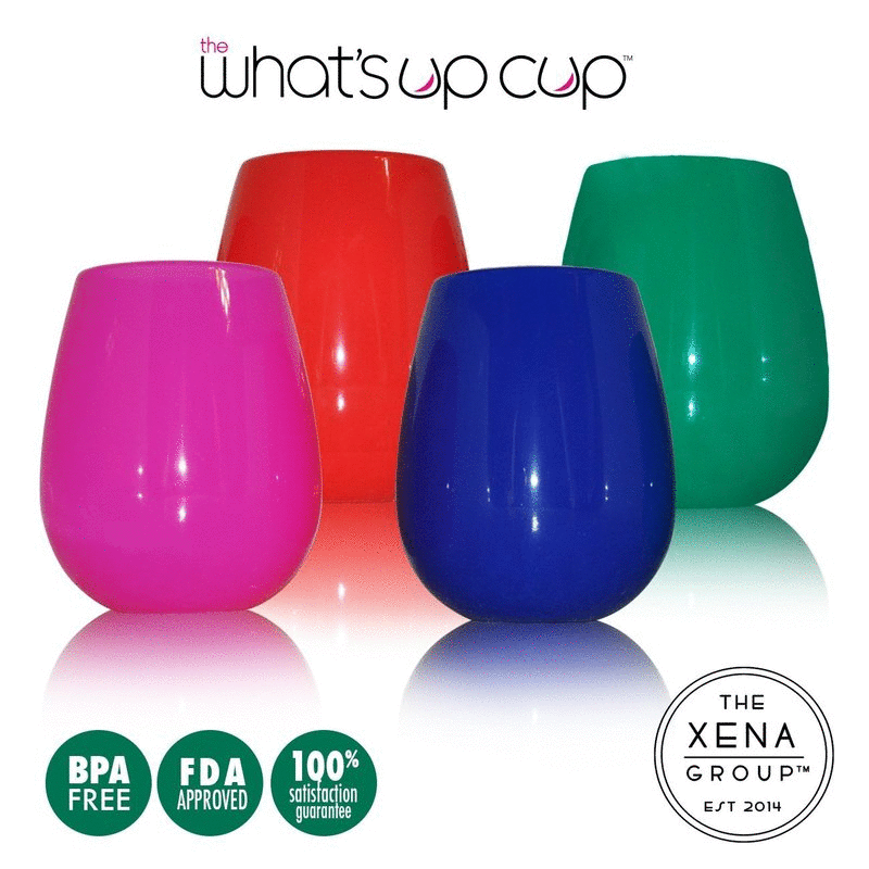 割れない！カラフルシリコンワイングラス4色セット★Stemless Silicone Wine Glasses - Set of 4 - 12 Oz Fun Vibrant Colors - Comes with Travel Bag