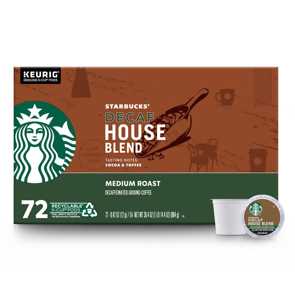 キューリグ K-CUP スターバックス ディカフェ ハウスブレンド アラビカ100％ ミディアムロースト 72個 Keurig K-Cup Starbucks Decaf House Blend Medium Roast