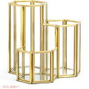 Hipiwe 3 スロット ガラス化粧ブラシ ホルダー ゴールド六角形化粧品ブラシ アイライナ Makeup Brush Holder Gold Hexagon