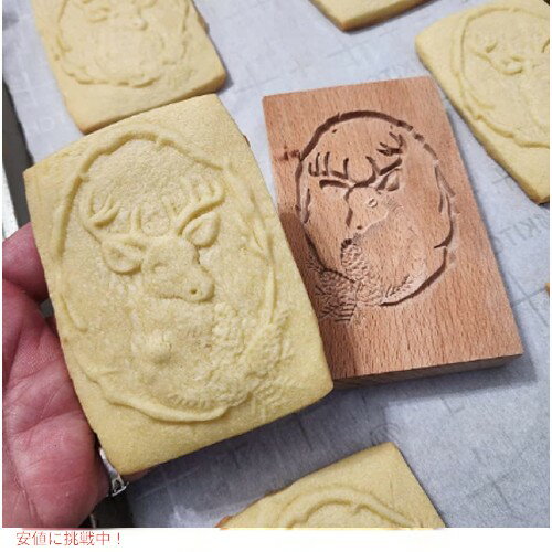 木製クッキーカッター プレス型 DIY ベーキングツール トナカイ Wooden Cookie Mol...