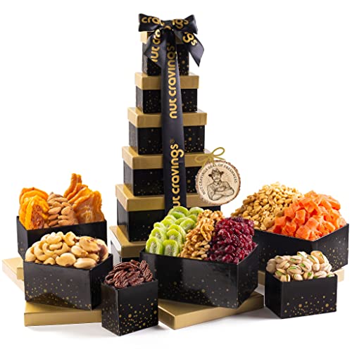 【最大2,000円クーポン5月16日01:59まで】Dried Fruit & Nuts Gift Basket Black Tower + Ribbon (12 …