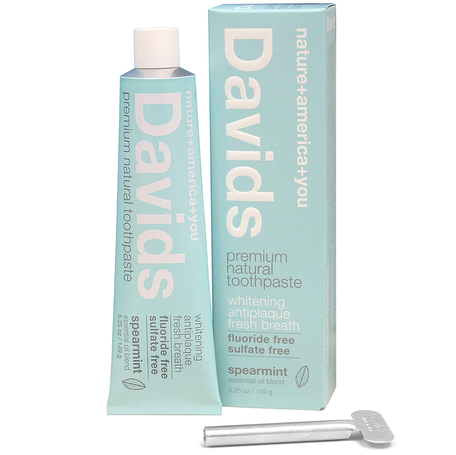 【最大2,000円クーポン5月16日01:59まで】Davids Premium Natural Toothpaste SPEARMINT 5.25oz / プレミアム ナチュラル 歯磨き粉 フッ素＆SLSフリー スペアミント 149g