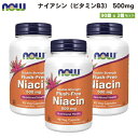 【3個セット】NOW Foods Niacin (Vitamin B-3) 500mg / ナウフーズ ナイアシン（ビタミンB3） 500mg 90粒 フラッシュフリー 0498