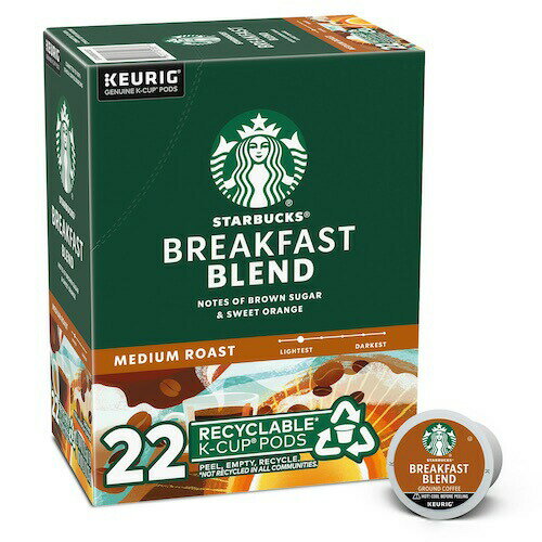 スターバックス ブレックファーストブレンド ミディアムローストコーヒー Kカップ 22個入 /Starbucks Breakfast Blend Medium Roast Ground Coffee K-CUP 22ct