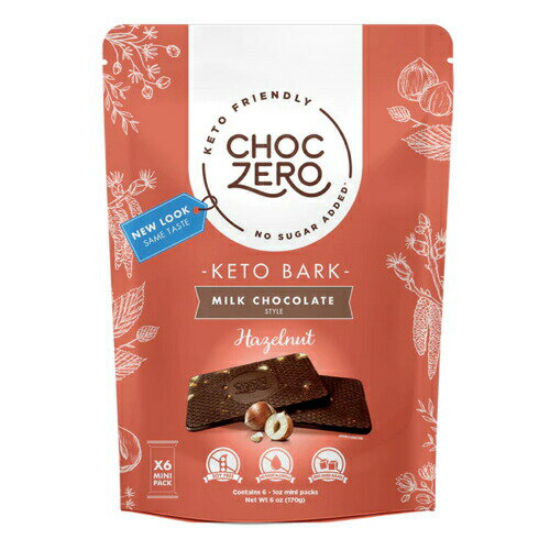 ChocZero Milk Chocolate Hazelnut Keto Bark 6oz / チョクゼロ ミルクチョコレート ヘーゼルナッツ ケトバーク 170g（6個入り）