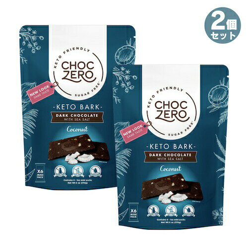 【2個】ChocZero Dark Chocolate coconut Keto Bark 6oz / チョクゼロ ダークチョコレート ココナッツ ケトバーク 170g（6個入り）x 2個
