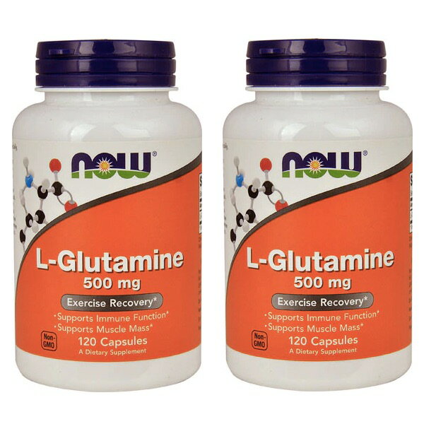 【2本セット】NOW L-Glutamine 500 mg 120 Veg Capsules 0092 / ナウフーズ L-グルタミン 500mg 120カプセル