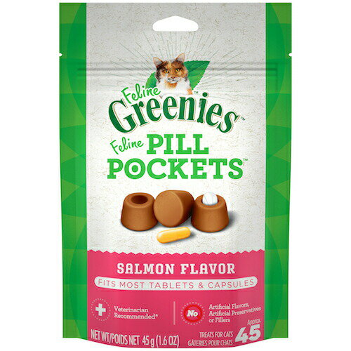GREENIES FELINE Pill Pockets Cat Treats, Salmon Flavor 1.6oz / グリニーズ ピルポケット 猫用 投薬補助 タブレット・カプセル用 [サーモン味] 45g（約45個入り） 薬が苦手なネコちゃんに
