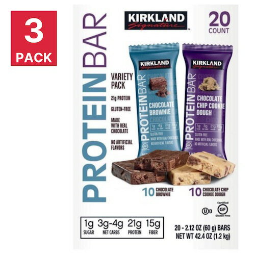 【最大2,000円クーポン5月16日01:59まで】【3箱セット】Kirkland Protein Bar 20ct カークランドプロテインバー20本入り チョコレートブラウニー チョコレートチップクッキードウ