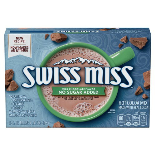 Swiss Miss No Sugar Added Milk Chocolate Hot Cocoa Mix / スイスミス ホットココア 砂糖不使用 8袋入り 粉末 ミルクチョコレート