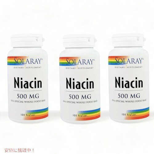 【お得な3本セット】Solaray Niacin Capsules 500 mg ソラレー ナイアシン 100 錠 X 3本