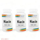 【最大2,000円クーポン4月27日9:59まで】【お得な3本セット】Solaray Niacin Capsules 500 mg ソラレー ナイアシン 100 錠 X 3本