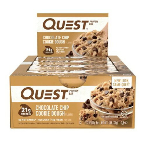 クエストバー プロテインバー チョコレートチップ クッキードウ 12本入り/ Quest Protein Bar Chocolate Chip Cookie Dough