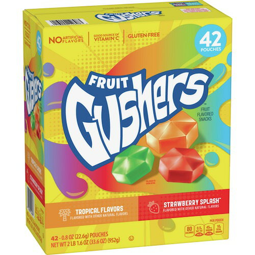 アメリカーナ　Americanaの【最大2,000円クーポン11月27日01:59まで】Fruit Gushers Fruit Flavored Snacks Strawberry Splash and Tropical Flavors / フルーツグッシャー [ストロベリースプラッシュ＆トロピカルフレーバー] フルーツスナック 42袋入り（952g）｜アングル2