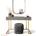 BELLEZE x[Y _ R\[e[u ؐgbv S[h^t[ O[ Vanity Dressing Table Wood Top and Gold Metal Frame Chelsea (Gray)