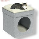 キャットハウス キューブ 取り外し可能なソフトスリーピングベッド付き 屋内猫用折りたたみ猫オットマン(ライトグレー)(4)