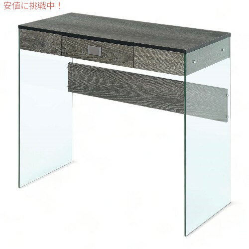 yő2,000~N[|5271:59܂ŁzConvenience Concepts \[z[ ot KX 36C` fXN [EFU[hO[/KX] SoHo 1 Drawer Glass 36 inch Desk Weathered Gray/Glass