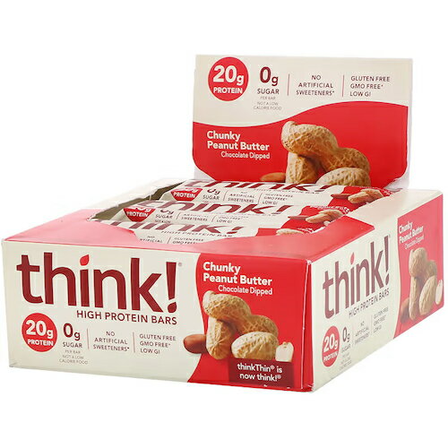 ThinkThin, High Protein Bar, Chunky Peanut Butter, シンクシン ハイプロテインバー チャンキーピーナッツバター 10本セット