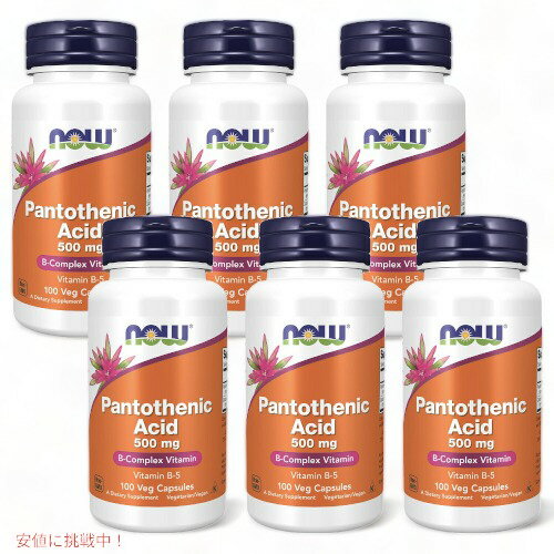 【6本セット】NOW　Pantothenic Acid 500 mg 100 Caps #0486　ナウ　パントテン酸（ビタミンB5） 500mg