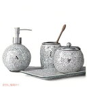 WHOLE HOUSEWARESプレミアム バスルーム アクセサリー セット 4 ピース装飾ガラス バスルーム アクセサリー セット(シルバー)