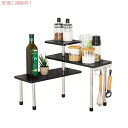 【最大1,000円クーポン9月11日01:59まで】Venloup 3段コーナーシェルフ 調節可能な竹製ストレージスパイスラック フック付き (ブラック)