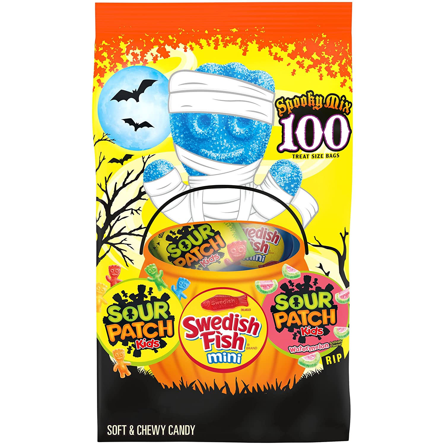 【最大2,000円クーポン6月11日1:59まで】SOUR PATCH KIDS オリジナル、スイカ & スウェディッシュ フィッシュ ミニ ハロウィン キャンディ バラエティ パック 100個入り