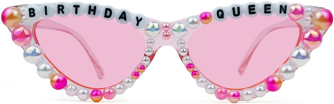 FADXIN 誕生日パーティーギフト用誕生日クイーンサングラス、女性用誕生日メガネ (ピンク)