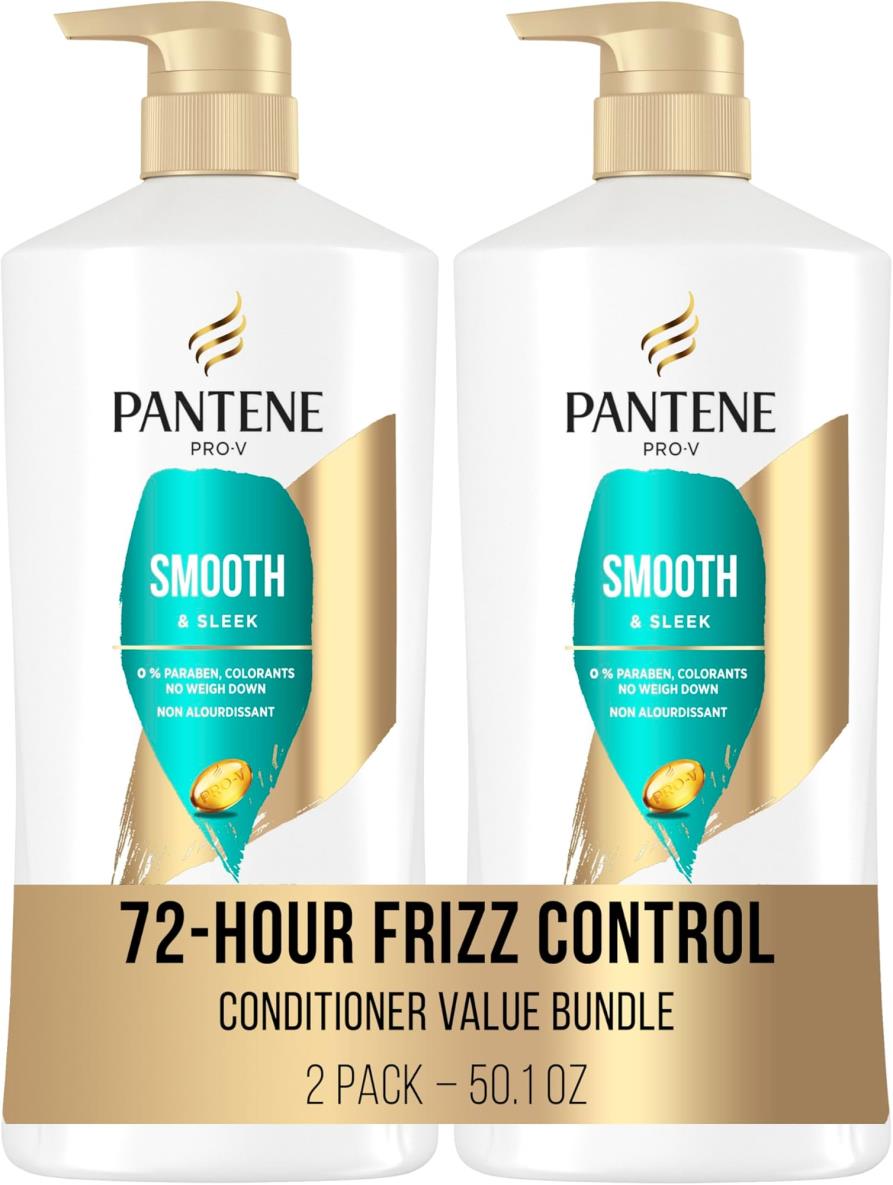 PANTENE PRO-V スムース＆スリーク コンディショナー、25.1 オンス、ツイン パック、乾燥した髪用のインテンス レスキュー ショット トリートメント 0.5 オンス