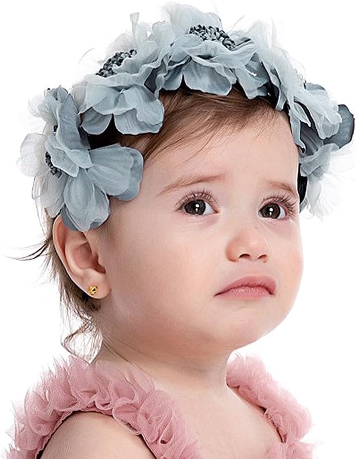 Yheahin Babhirghirs Flower Headbandソフトリボンフローラルベビーヘッドピースブライダルウェディングパーティーフラワーガールズヘッドアクセサリー(ライトブルー、標準サイズ)