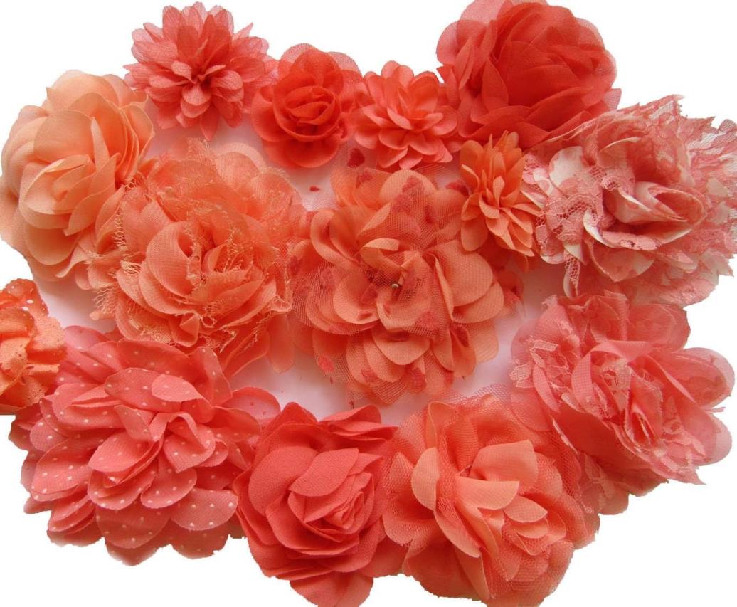 xixiboutique 12pcs女の子のためのシフォンフラワー生地ヘッドバンドの赤ちゃんの花の弓、工芸、パーティー装飾(2.5-4.5、コーラルミックス)