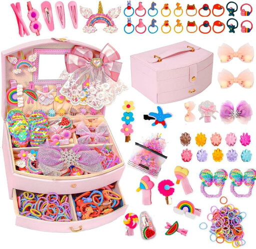 4〜10歳の女の子の宝石の誕生日プレゼントを含む女の子向けの女の子のためのヘアアクセサリー(四角い宝石箱) 4〜10歳の女の子の宝石の誕生日プレゼントを含む女の子向けの女の子のためのヘアアクセサリー(四角い宝石箱)