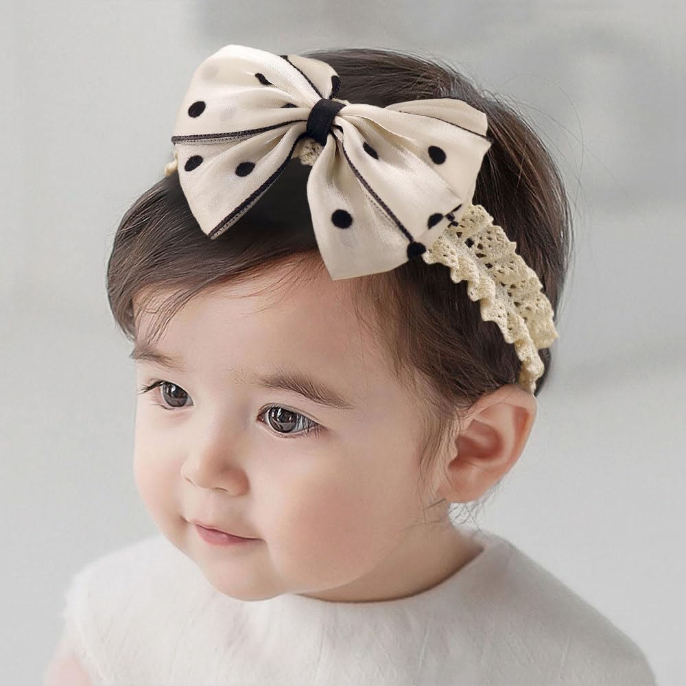 BETHYNAS CHIFFON BOWKNOT HEAD BABY BAIRGH BABHIGHARD手作りの黒と白の布の花のパターンベビーエラスティックヘアバンド花弓の弓のアクセサリー新生幼児用の花弓毛アクセサリー(DOT)