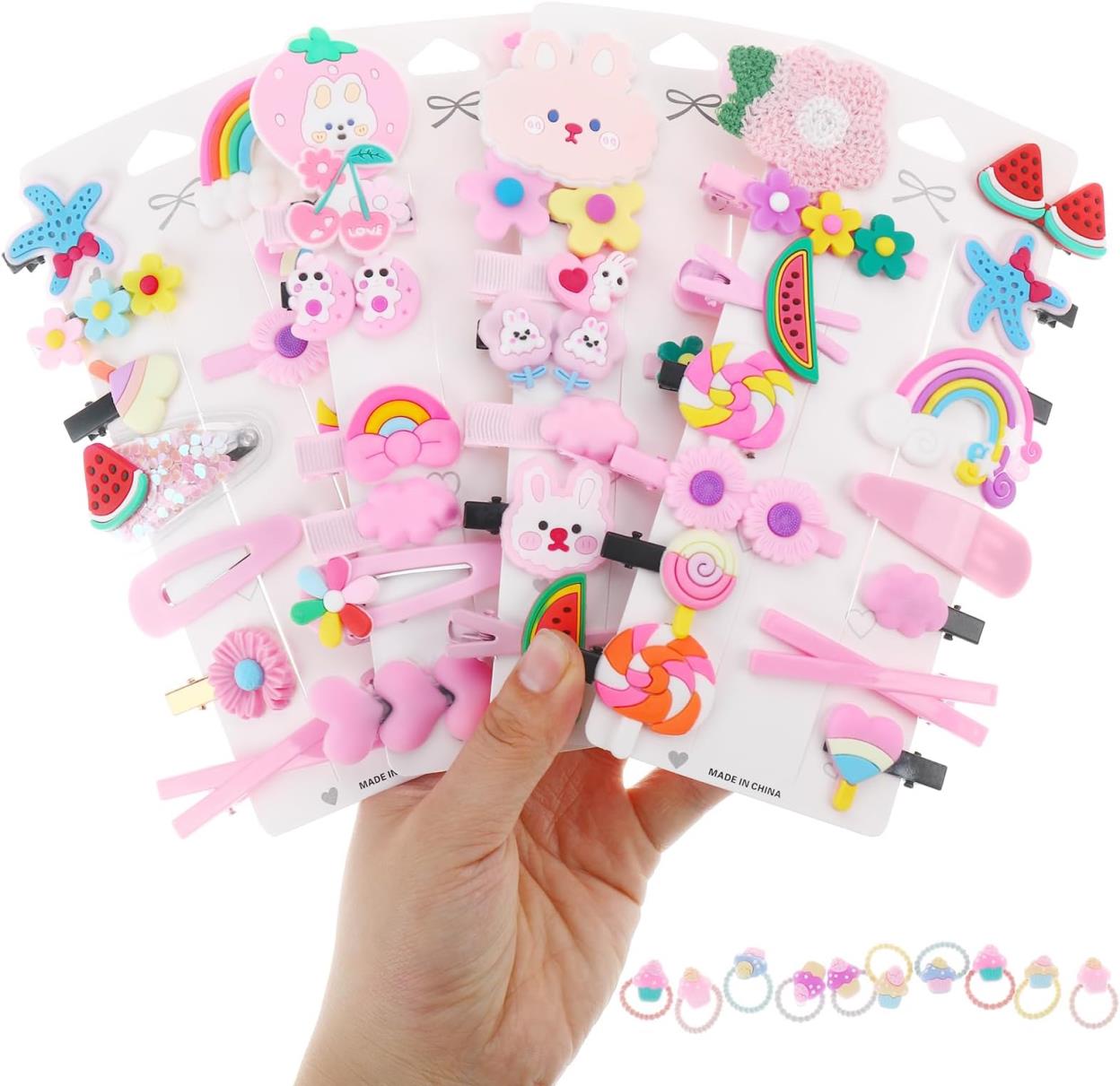ベビーヘアクリップ、66pcs幼児の髪のアクセサリーセットヘアバレットテスかわいい幼児の女の子の髪のアクセサリーフラワーレインボーキャンディーフルーツバタフライガール