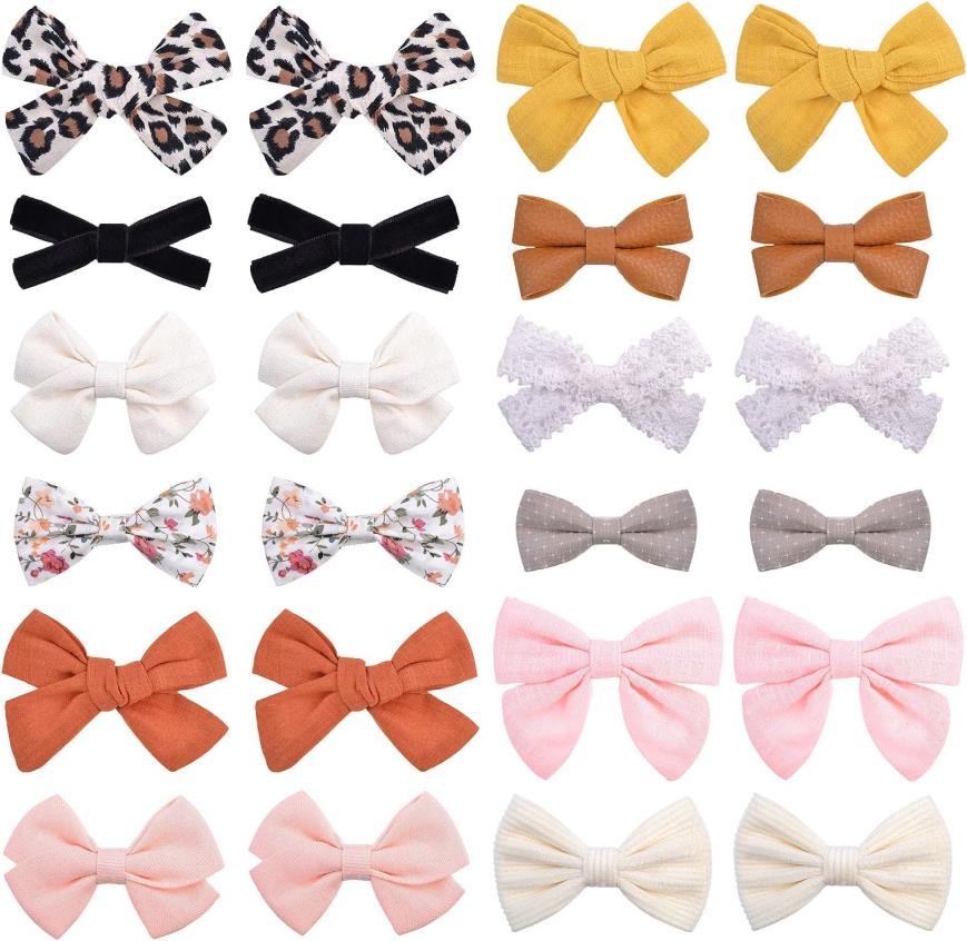 Jollybows 24pcs女の女の子の髪の弓クリップ完全に裏打ちされたバレットワニのクリップヘアアクセサリー小さな女の子のための幼児の子供のための10代の若者のペアワンサイズ