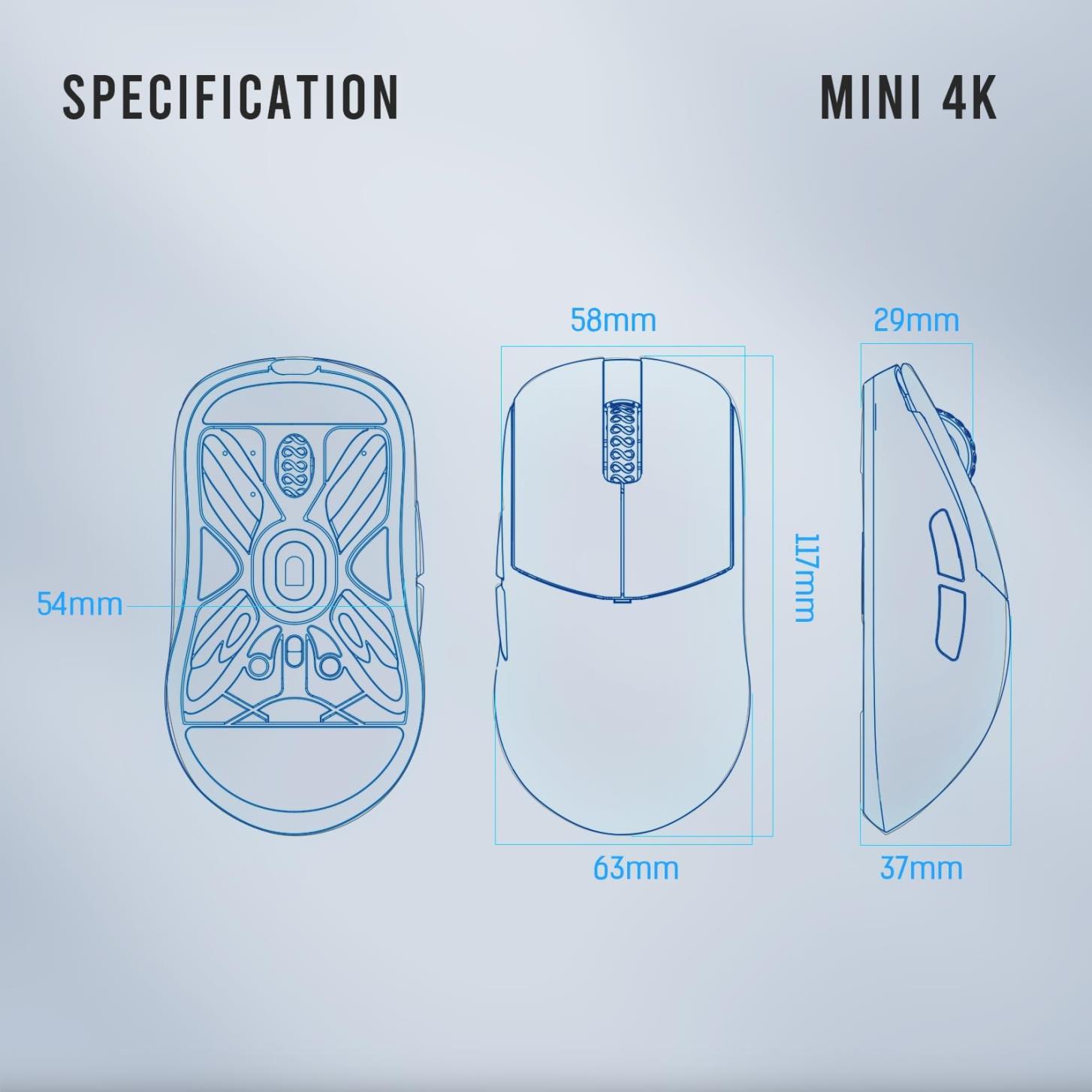 Lamzu Atlantis Mini 4Kワイヤレスゲーミングマウス、ウルトラ軽量51G、DPI、対称、機械スイッチ、シルバーTTCエンコーダー、PAW3395センサー、MCU Nordic K Dongleが含まれています