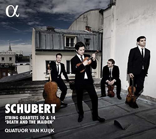 発売日: 2018/9/14輸入盤USレーベル: Alpha収録曲:コメント:Quatuor Van Kuijk writes of their new release: "When we approach a composer, we like to immerse ourselves in his or her early works, in order to understand the evolution of the person behind the score. It was quite naturally that the idea emerged of coupling a youthful quartet, no.10, composed at the age of sixteen, with a masterpiece by the mature Schubert, the "Death and the Maiden" Quartet no.14. As in the case of Mozart on our first recording, we wanted to present two different atmospheres with two quartets by the same composer. This journey through time sheds a new light on the later works, because the process of getting to know the young Franz Schubert naturally means deepening our knowledge of his language, but also allows us to refine our appropriation of the style, sound and articulation specific to him. In Quartet no.10, we tried to achieve purity in our playing, a crystalline sound that allows the music to unfold in the most fluid and natural way, keeping in mind the intimacy of the family living room for which these pages were written. In no.14, more tormented, brusquer, more intense, we attempt to pay homage to the work's symphonic dimension, and to it's most sombre, most violent asperities. Two sides to one man: the bright and dark faces of Schubert." Quatuor Van KuijkQuatuor Van Kuijk writes of their new release: "When we approach a composer, we like to immerse ourselves in his or her early works, in order to understand the evolution of the person behind the score. It was quite naturally that the idea emerged of coupling a youthful quartet, no.10, composed at the age of sixteen, with a masterpiece by the mature Schubert, the "Death and the Maiden" Quartet no.14. As in the case of Mozart on our first recording, we wanted to present two different atmospheres with two quartets by the same composer. This journey through time sheds a new light on the later works, because the process of getting to know the young Franz Schubert naturally means deepening our knowledge of his language, but also allows us to refine our appropriation of the style, sound and articulation specific to him. In Quartet no.10, we tried to achieve purity in our playing, a crystalline sound that allows the music to unfold in the most fluid and natural way, keeping in mind the intimacy of the family living room for which these pages were written. In no.14, more tormented, brusquer, more intense, we attempt to pay homage to the work's symphonic dimension, and to it's most sombre, most violent asperities. Two sides to one man: the bright and dark faces of Schubert." Quatuor Van Kuijk